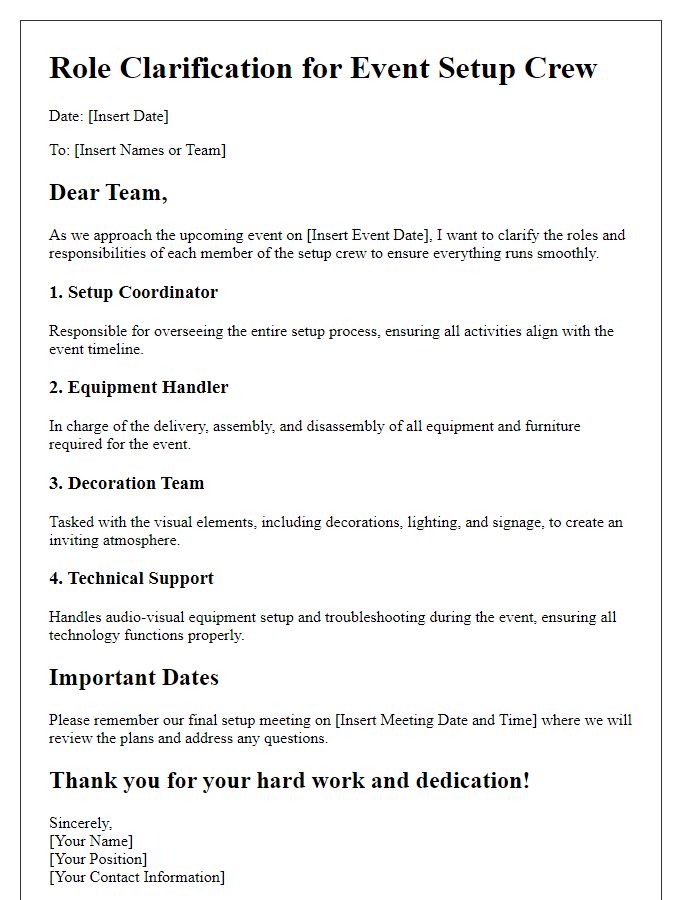 Letter template of event setup crew role clarification