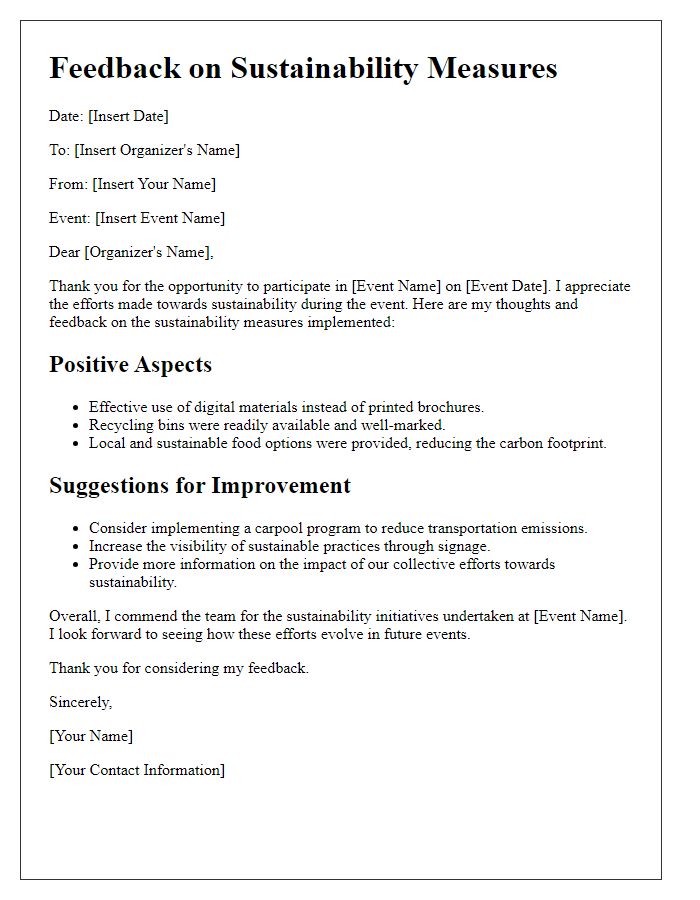 Letter template of attendee feedback on sustainability measures