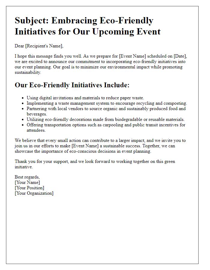 Letter template of eco-friendly initiatives in event planning