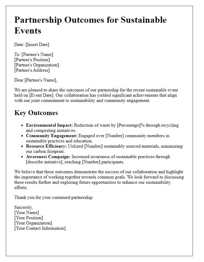 Letter template of partnership outcomes for sustainable events