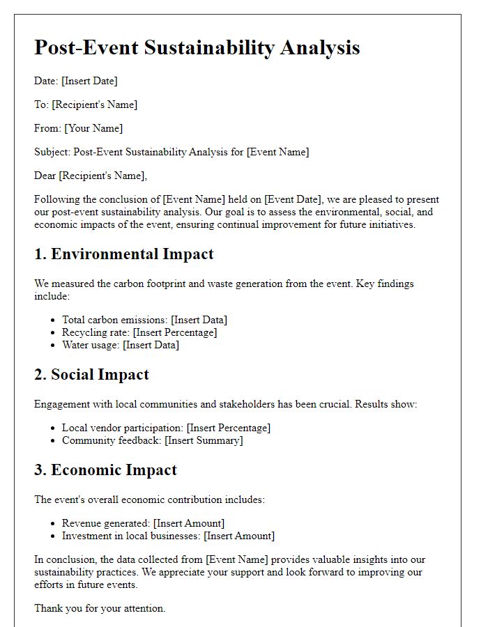 Letter template of post-event sustainability analysis