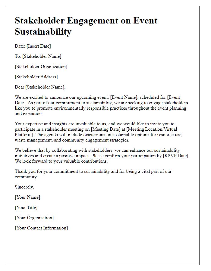 Letter template of stakeholder engagement on event sustainability