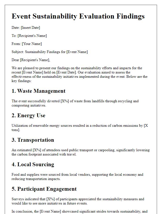 Letter template of sustainability findings for event evaluation