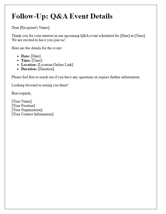 Letter template of follow-up for Q&A event details.