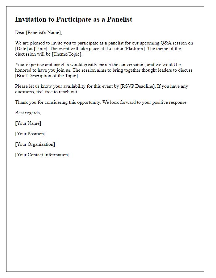 Letter template of invitation to panelists for Q&A.