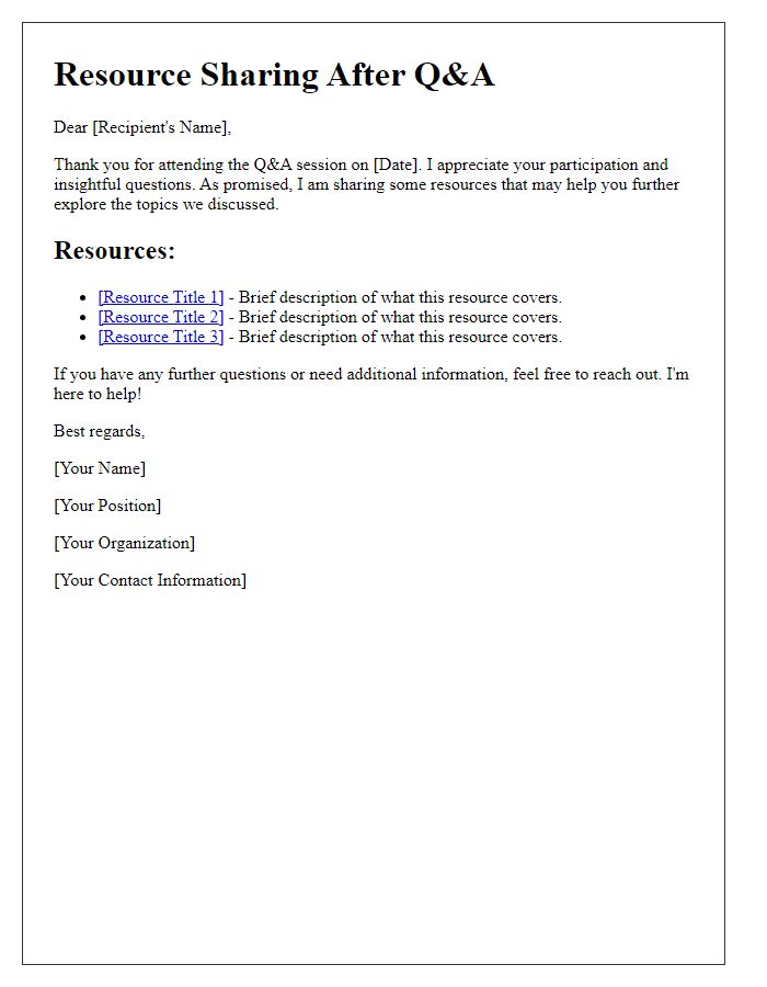 Letter template of resource sharing after Q&A.