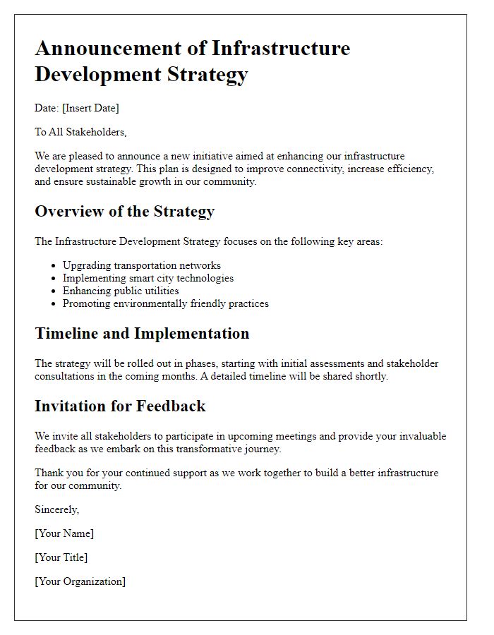 Letter template of infrastructure development strategy announcement