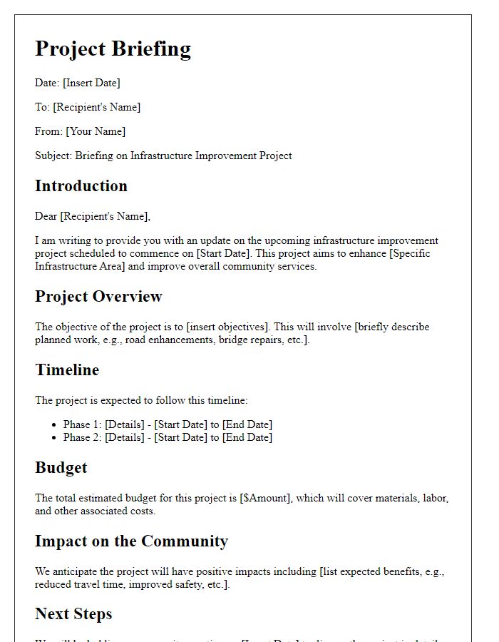 Letter template of infrastructure improvement project briefing