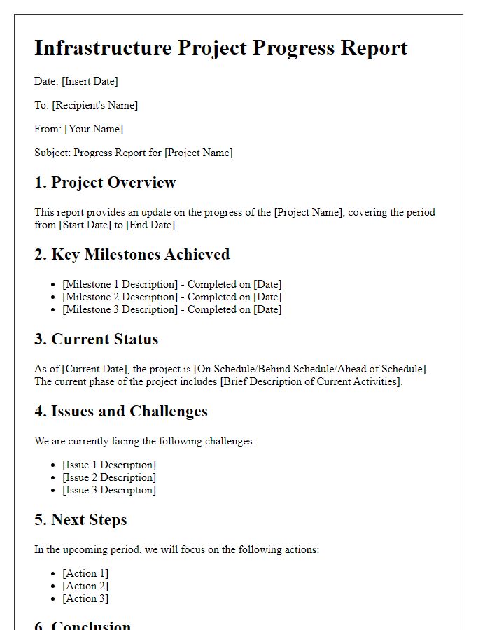 Letter template of infrastructure project progress report