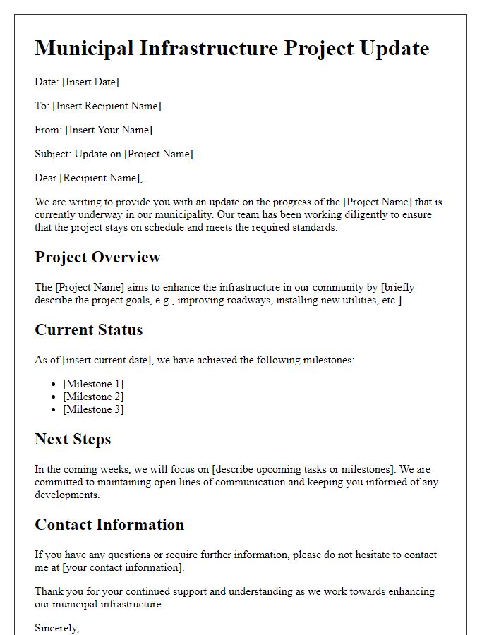 Letter template of municipal infrastructure project update