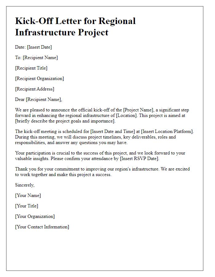 Letter template of regional infrastructure project kick-off