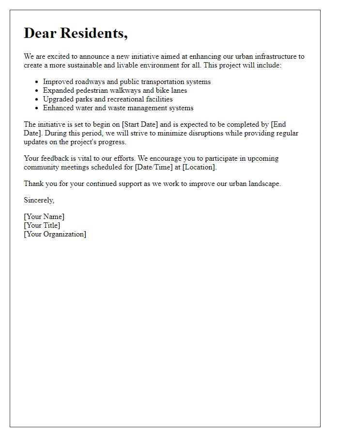 Letter template of urban infrastructure enhancement announcement