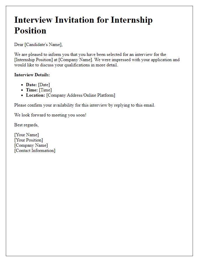 Letter template of interview invitation for internship