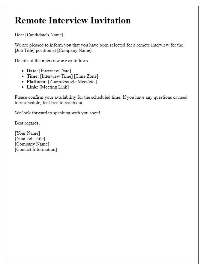 Letter template of remote interview invitation