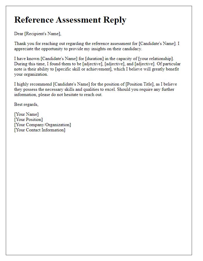 Letter template of reference assessment reply