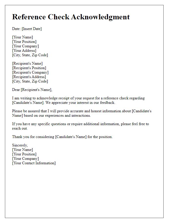 Letter template of reference check acknowledgment