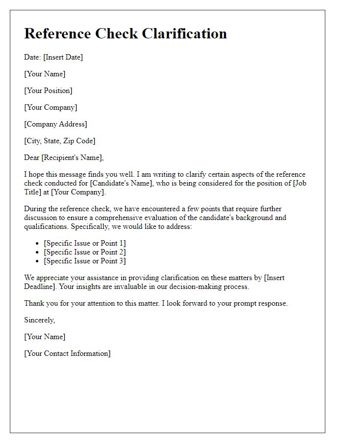 Letter template of reference check clarification