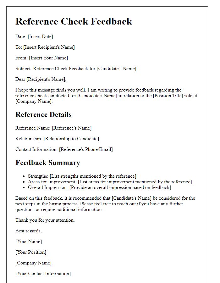 Letter template of reference check feedback