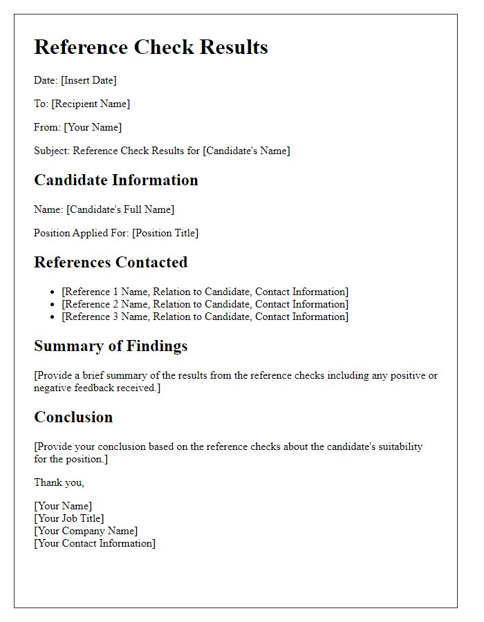 Letter template of reference check results