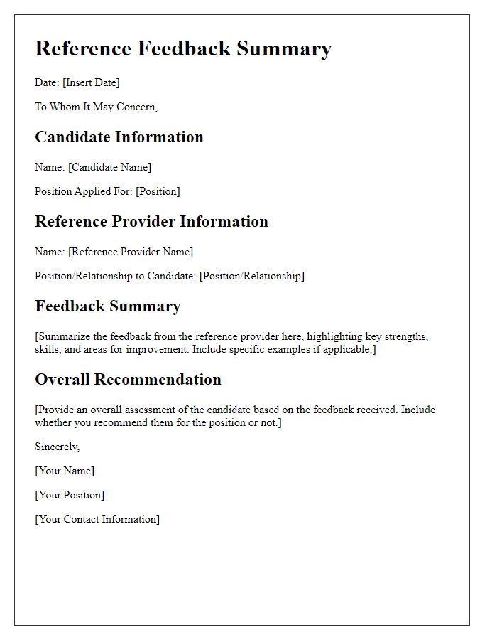 Letter template of reference feedback summary