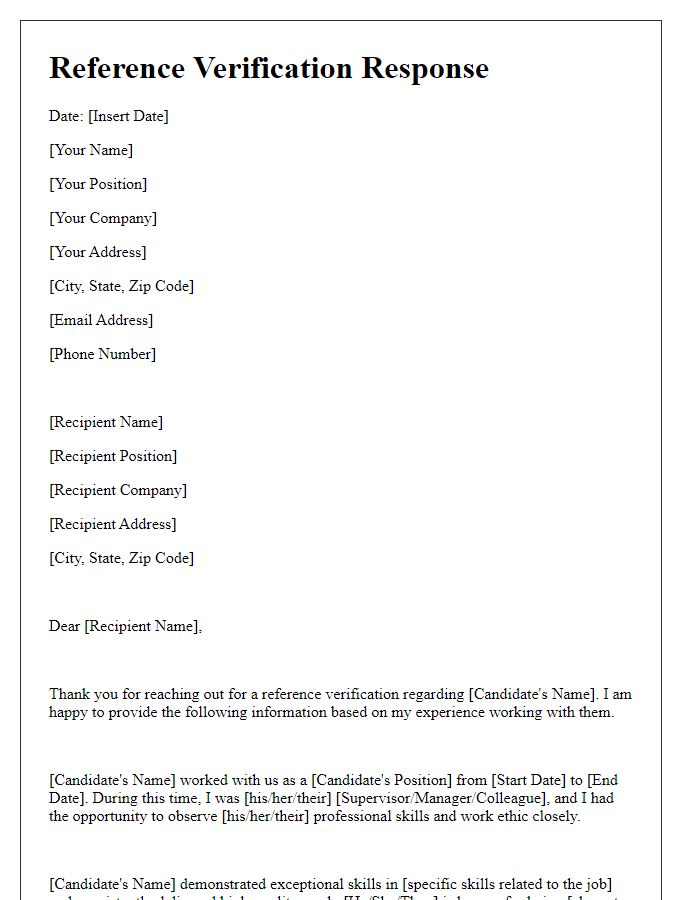 Letter template of reference verification response
