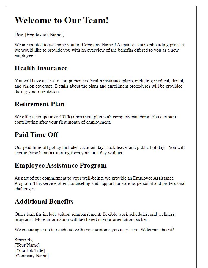 Letter template of benefits explanation for new hires.