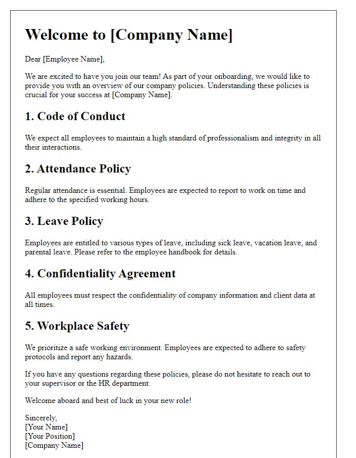 Letter template of company policies overview for new employees.