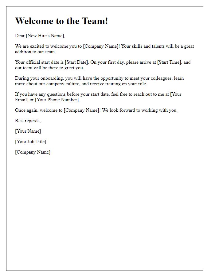 Letter template of welcome for new hire onboarding.