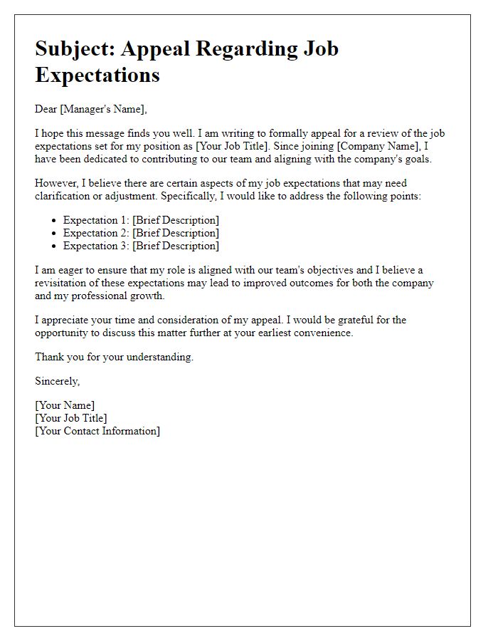 Letter template of appeal for job expectations