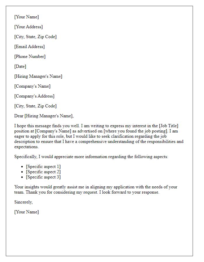 Letter template of application for job description clarification