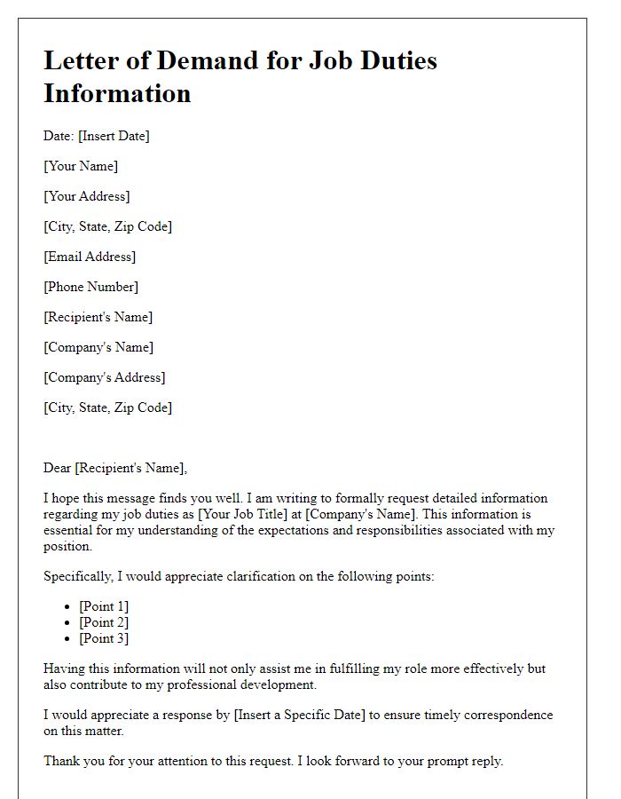 Letter template of demand for job duties information