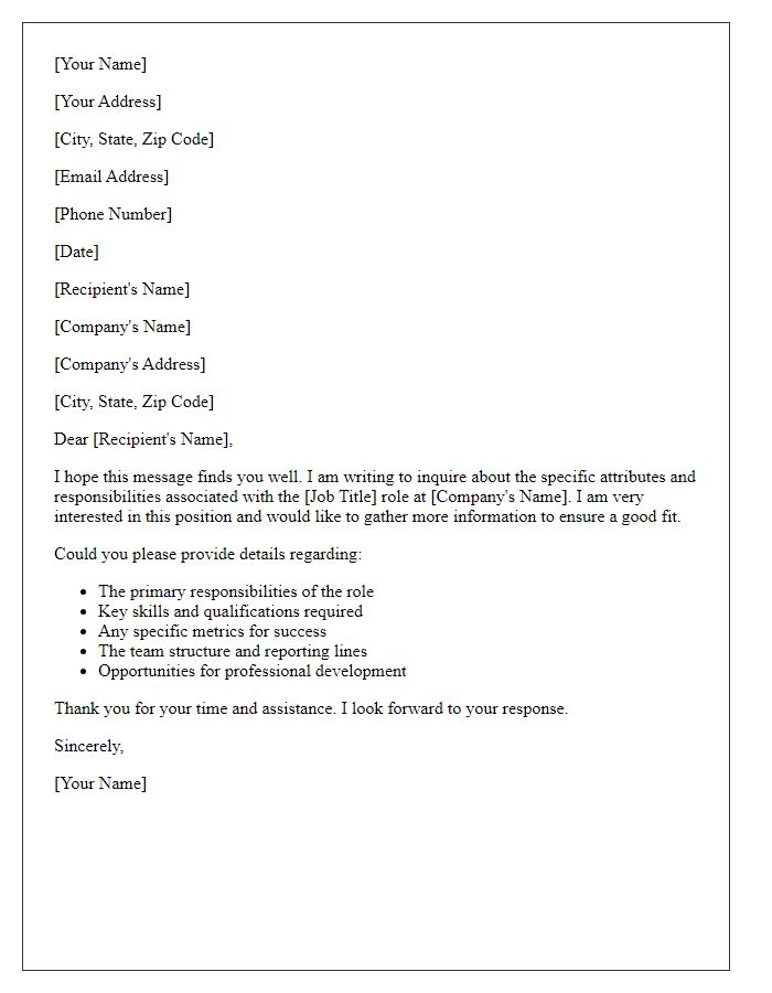 Letter template of inquiry into job role attributes