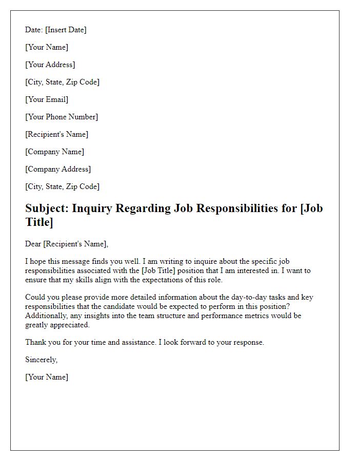 Letter template of inquiry for specific job responsibilities