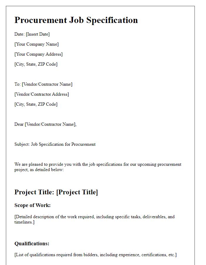 Letter template of procurement for job specification