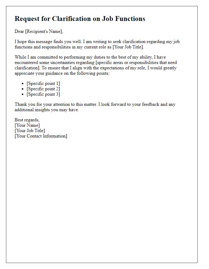 Letter template of request for clarification on job functions