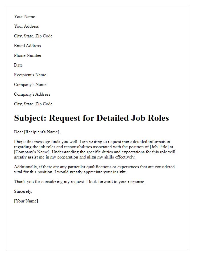 Letter template of request for detailed job roles