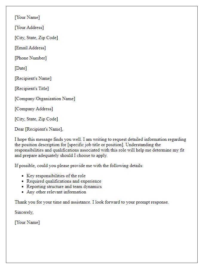 Letter template of request for position description details