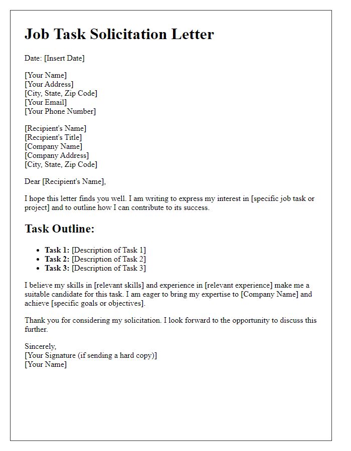 Letter template of solicitation for job task outline