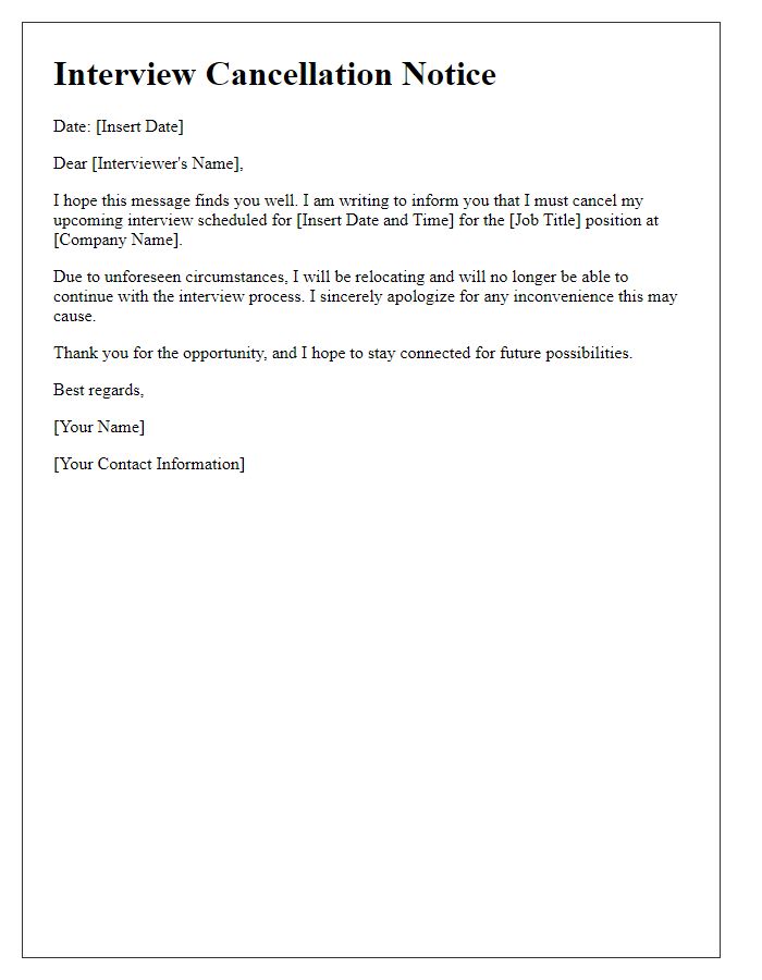 Letter template of interview cancellation due to relocation