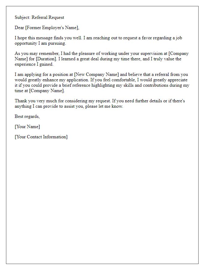 Letter template of referral email to a former employer.