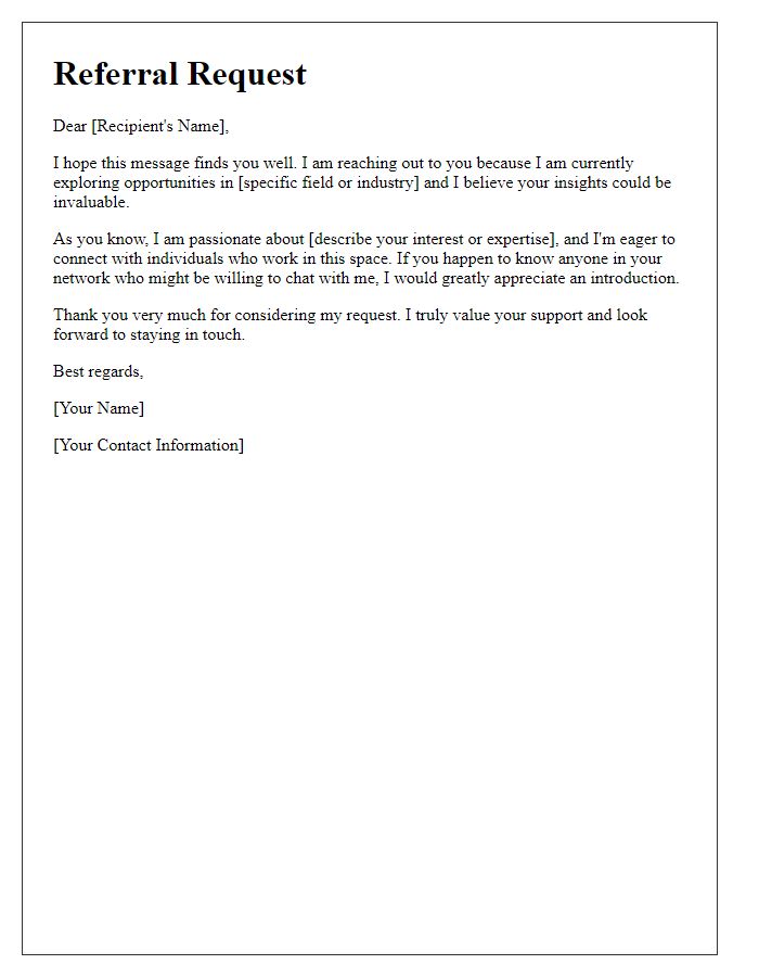 Letter template of referral request for networking purposes.