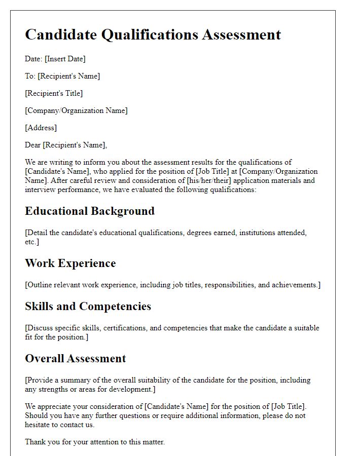 Letter template of candidate qualifications assessment letter