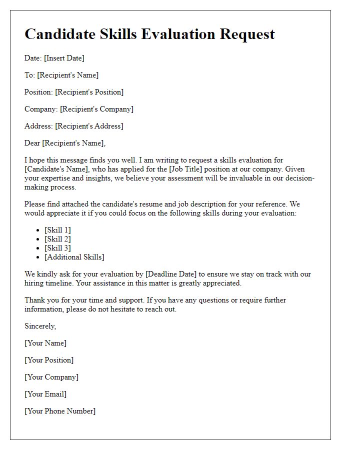 Letter template of candidate skills evaluation request