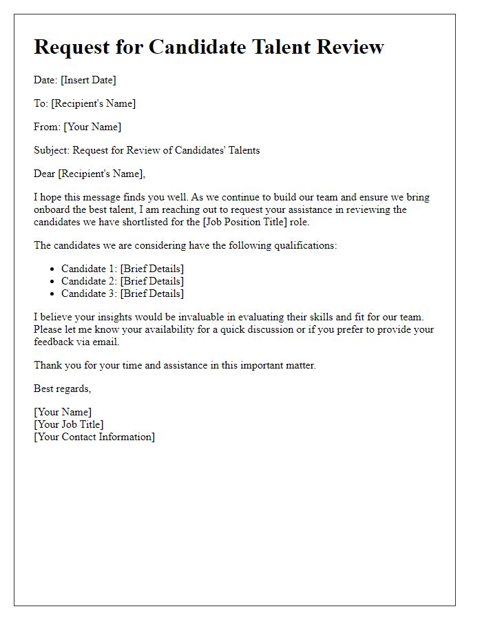 Letter template of candidate talents review request