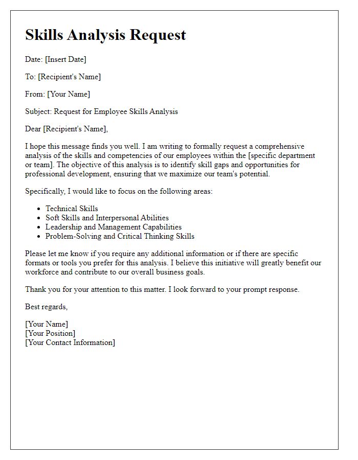 Letter template of employee skills analysis request