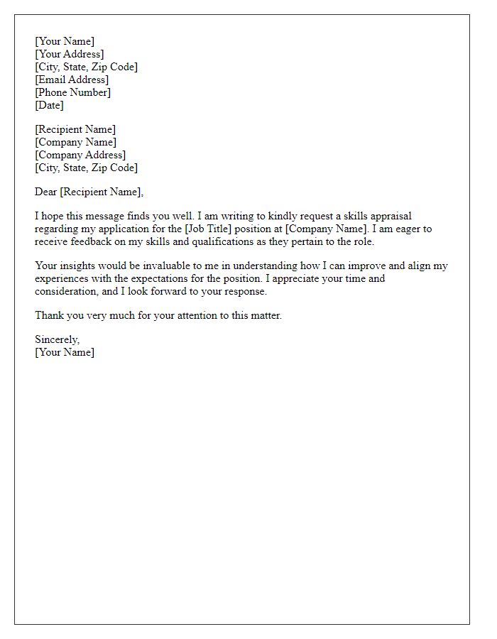 Letter template of job applicant skills appraisal request