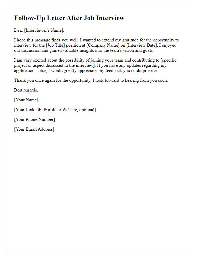 Letter template of follow-up for job interview and feedback.