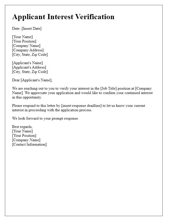 Letter template of Applicant Interest Verification