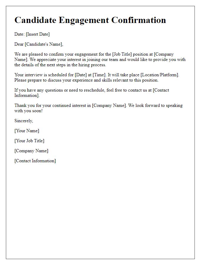 Letter template of Candidate Engagement Confirmation