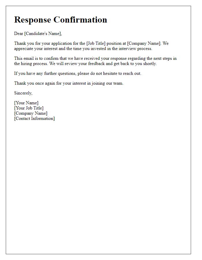 Letter template of Career Candidate Response Confirmation